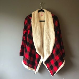 Buffalo check Sherpa cardigan